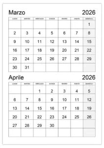 Calendario di Marzo e Aprile 2026 da Scaricare e Stampare Calendario di Marzo e Aprile 2026